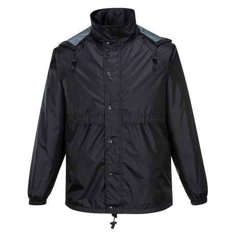 HUSKI STRATUS RAIN JACKET Waterproof Workwear Concealed Hood Windproof Packable - Black - XXL