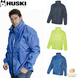 HUSKI STRATUS RAIN JACKET Waterproof Workwear Concealed Hood Windproof Packable - Yellow Fluro - 4XL