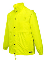 HUSKI STRATUS RAIN JACKET Waterproof Workwear Concealed Hood Windproof Packable - Yellow Fluro - S