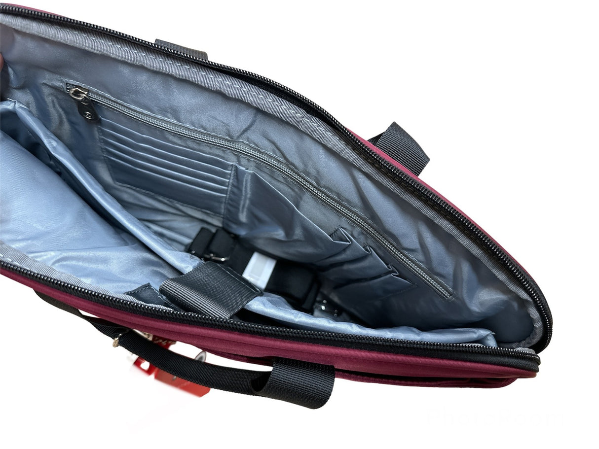 RFID Quilted Taslon Laptop Bag Sleeve Computer Travel w/ Tablet Holder - Marsala