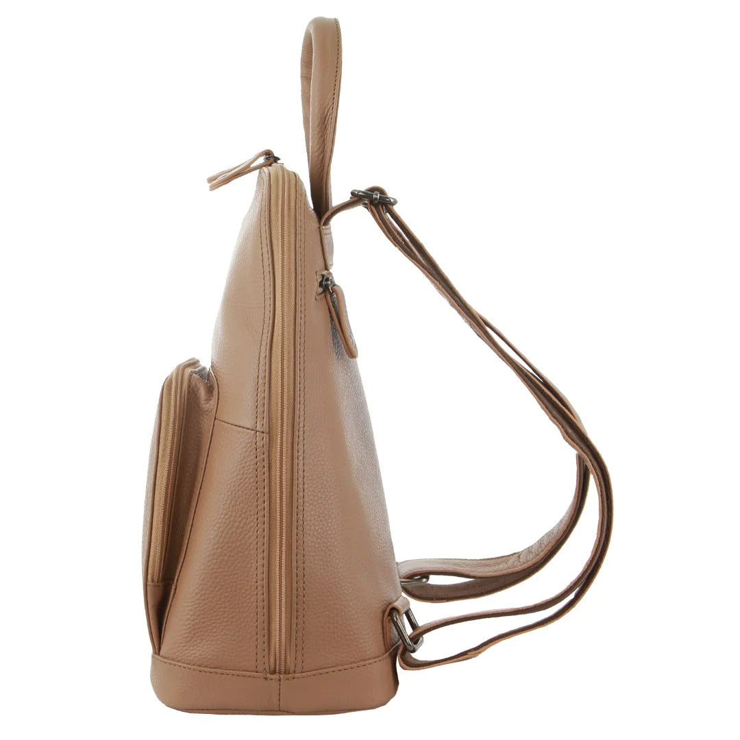 Milleni Womens Twin Zip Backpack Nappa Italian Leather Travel Bag - Burro