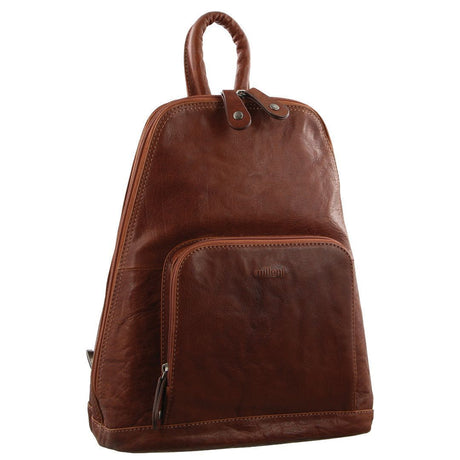 Milleni Womens Bag Italian Leather Soft Nappa Leather Backpack Travel - Chestnut