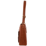 Pierre Cardin Leather Briefcase Bag Tote Laptop Rustic Satchel Travel - Cognac