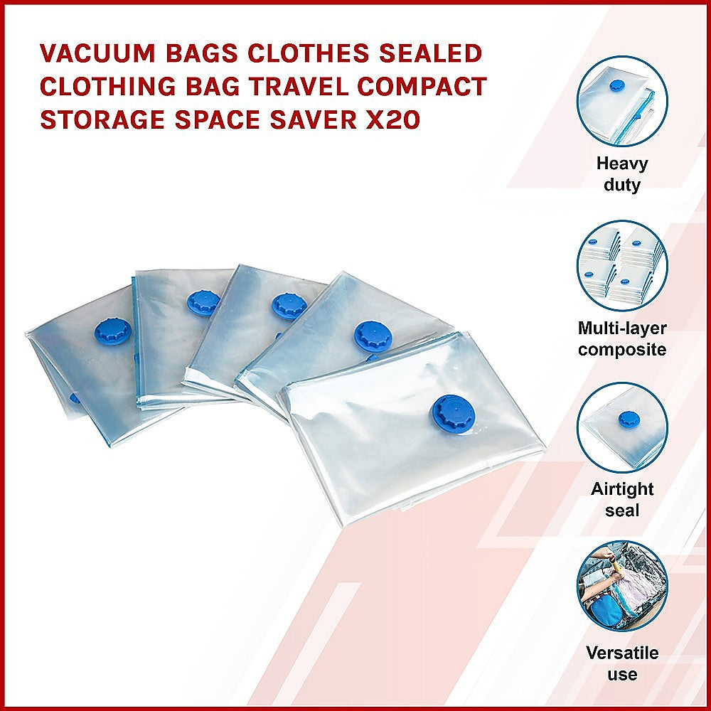 Vacuum Bags Clothes Sealed Clothing Bag Travel Compact Storage Space Saver x20