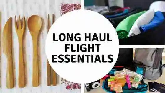 Travel toiletry bag packed with essentials for a long-haul flight from Australia, including skincare, dental kit and lip balm.