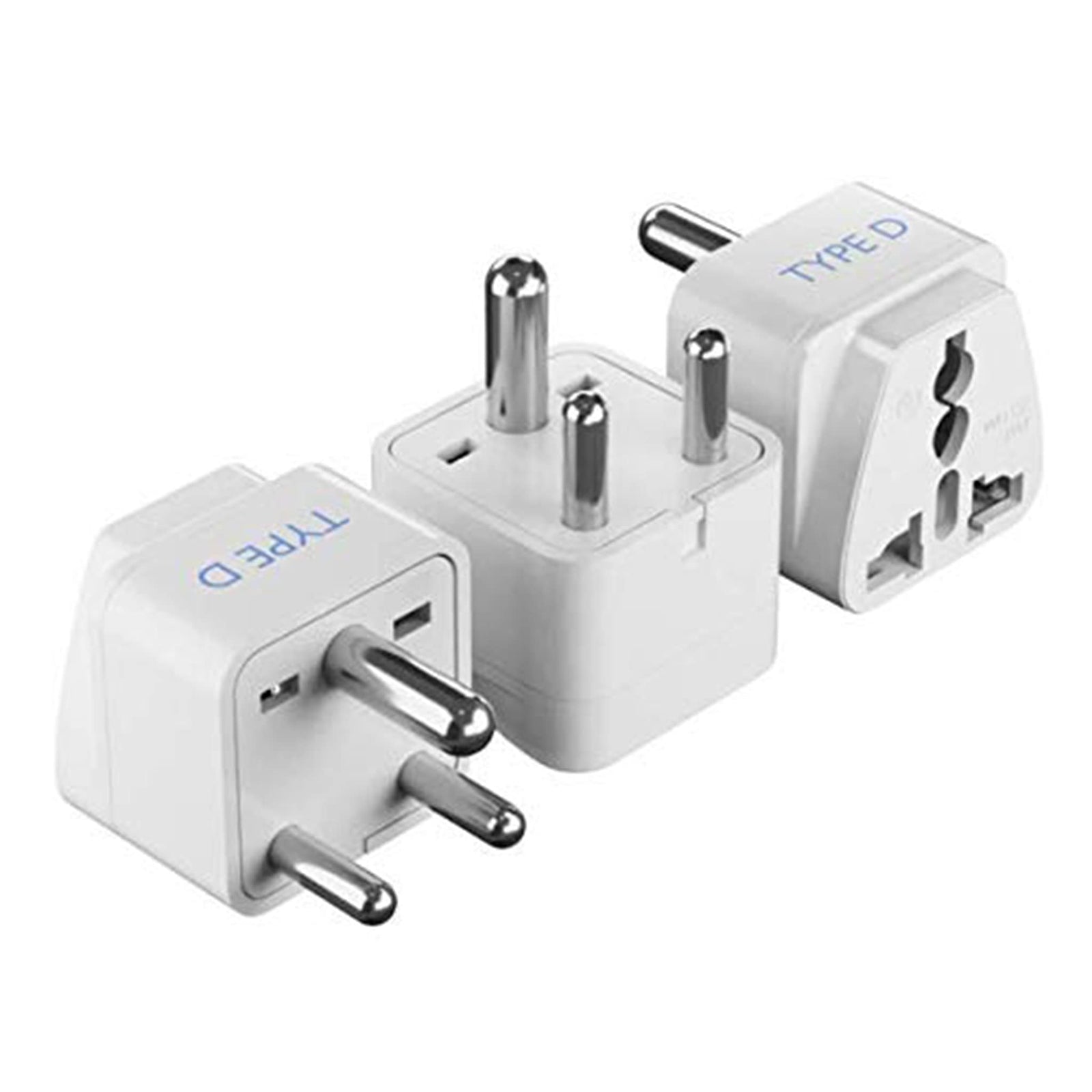 Universal travel adaptor and India-specific Type D adaptor side by side, showing the difference for Australian travellers heading to India.