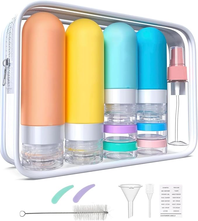 17 Piece Silicone Travel Bottle Set – 90ml Leak-Proof Bottles