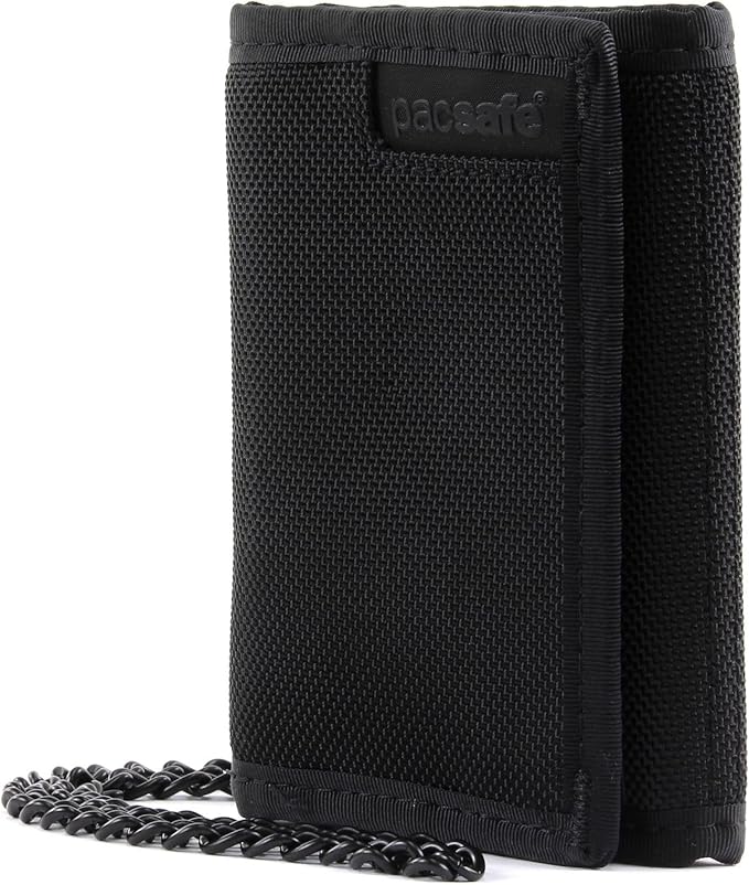 RFID Blocking Tri-Fold Travel Wallet with Security Chain – Anti-Theft, Slim & Organised
