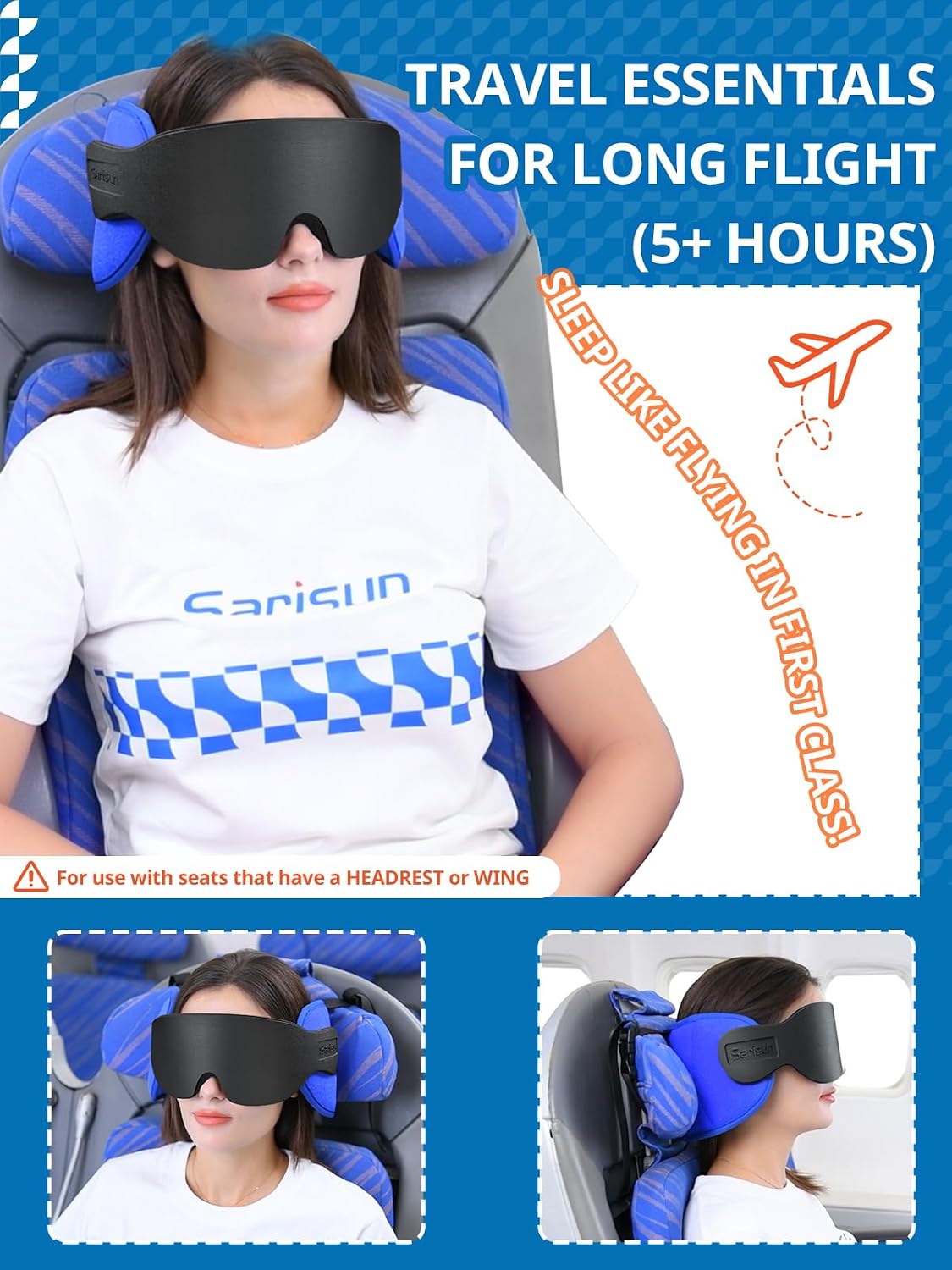 Airplane Travel Pillow with 3D Eye Mask