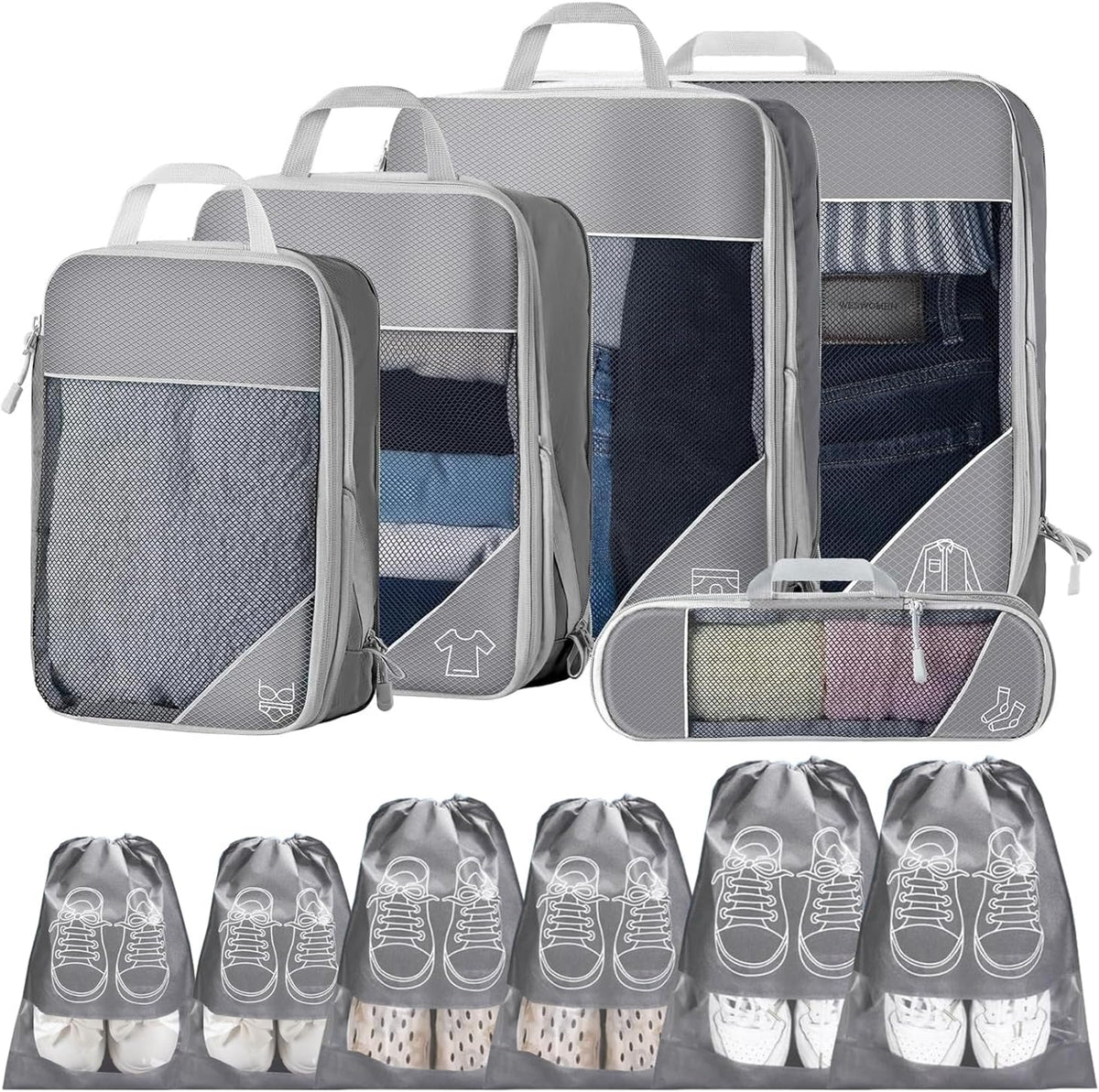 Compression Packing Cubes – 11 Piece Set (Grey)