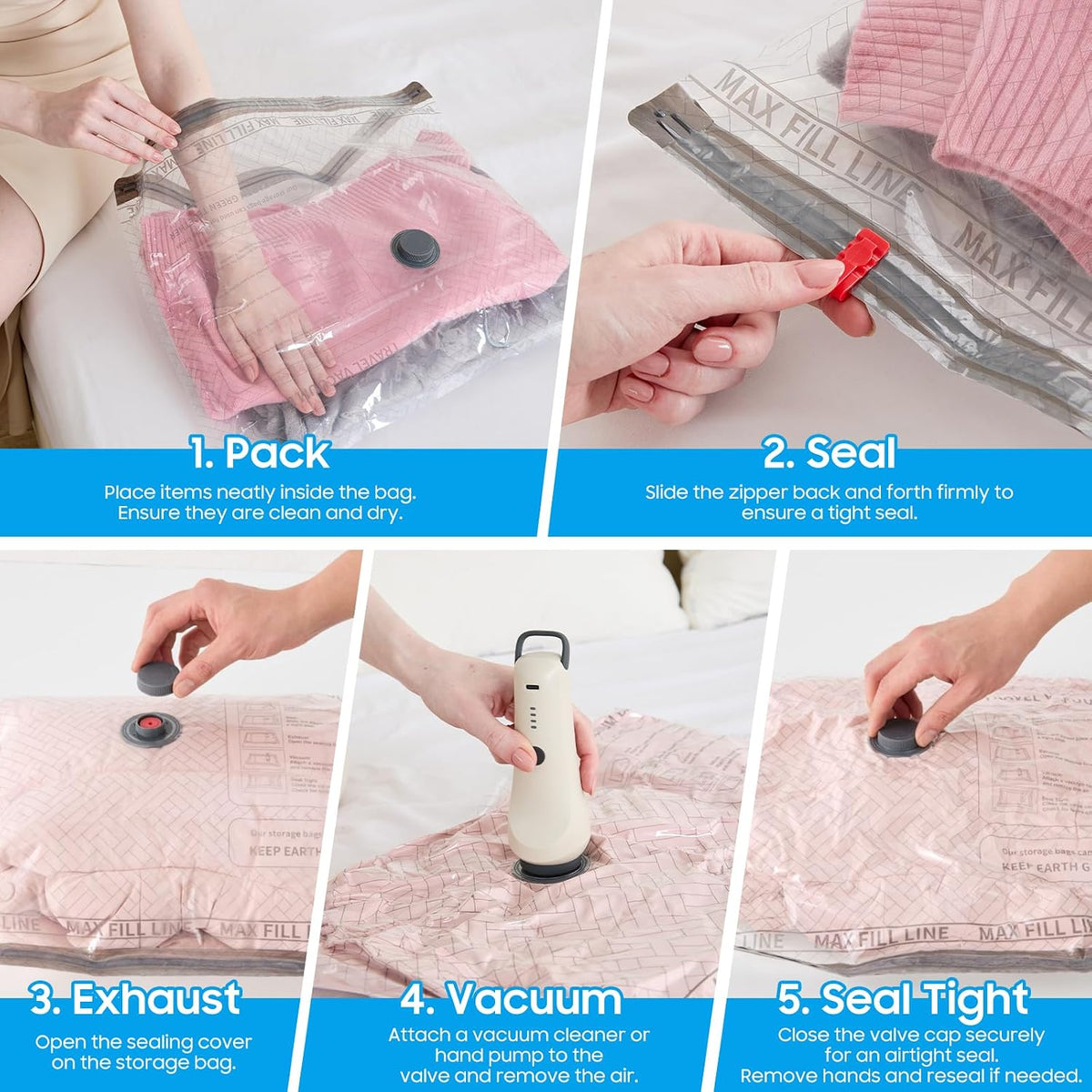 Travel Vacuum Storage Bags with Wireless Pump – 15 Pack