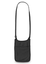 Black Pacsafe Coversafe S75 neck pouch with adjustable strap extended