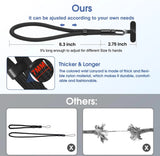 Black lanyard with adjustable length feature and comparison to other lanyards.