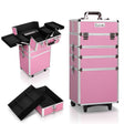 Embellir Makeup Case Beauty Trolley Cosmetic Organiser Box Travel Wheels Pink