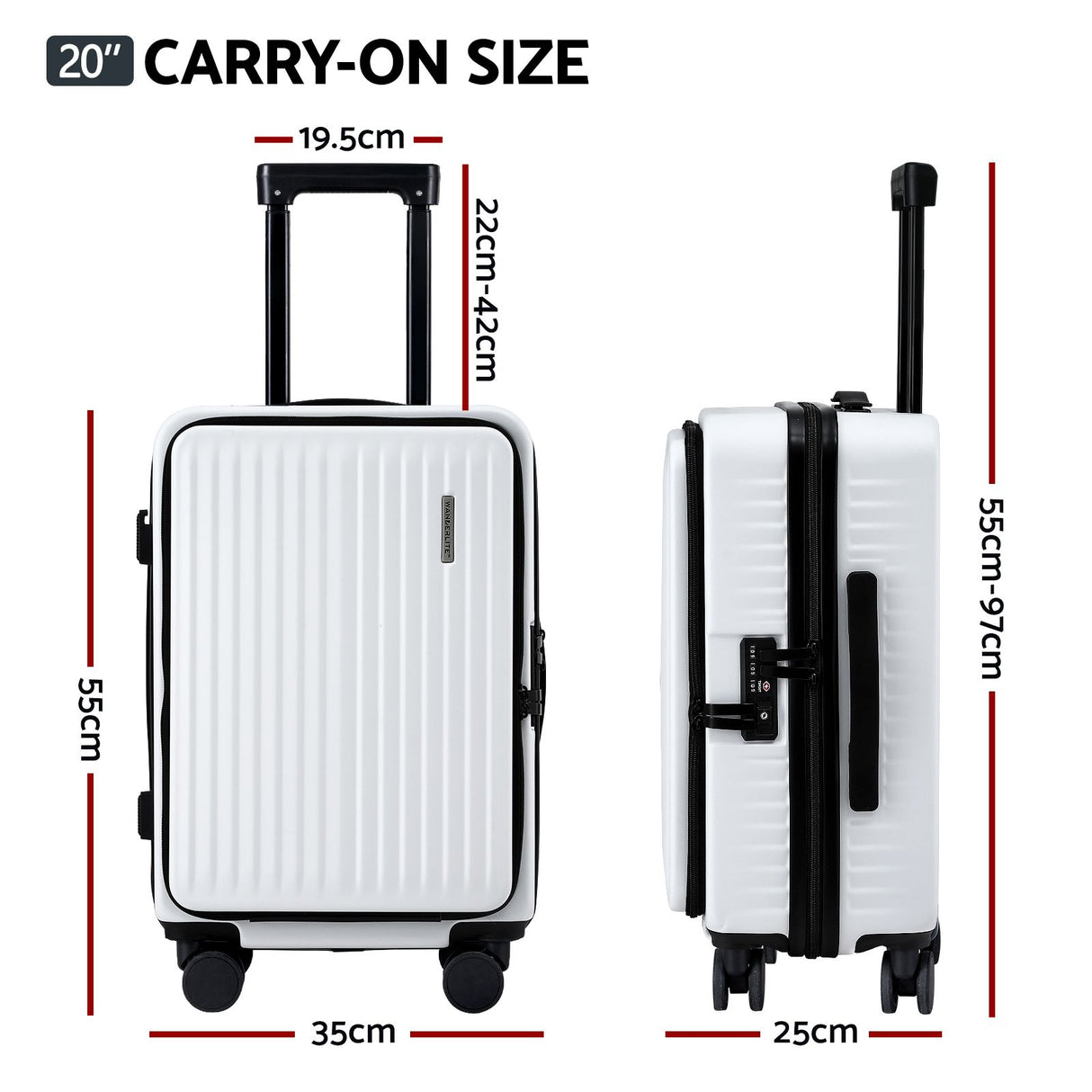 Wanderlite 20" Luggage Suitcase Front Pocket Travel Carry On Dual TSA White