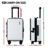 Wanderlite 20" Luggage Suitcase Front Pocket Travel Carry On Dual TSA White