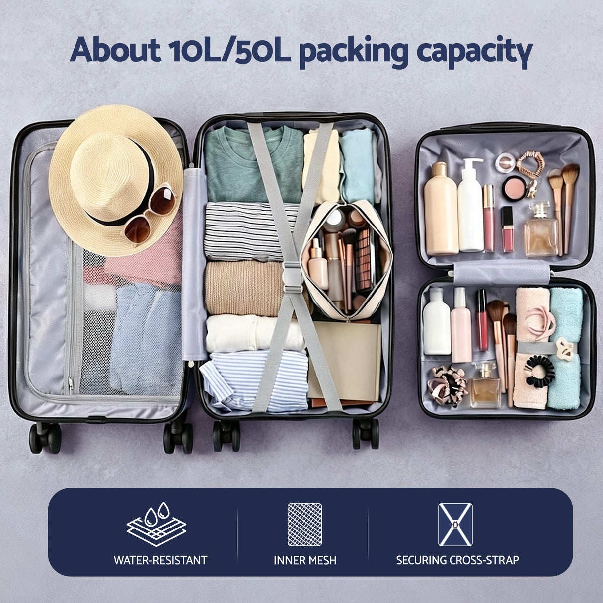 Wanderlite 2pcs Trunk Luggage Suitcase Travel Carry On TSA Lock 12" 20" White