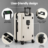 Wanderlite 28" Trunk Luggage Suitcase Travel 5 Wheels Type-C Port TSA Smoky White