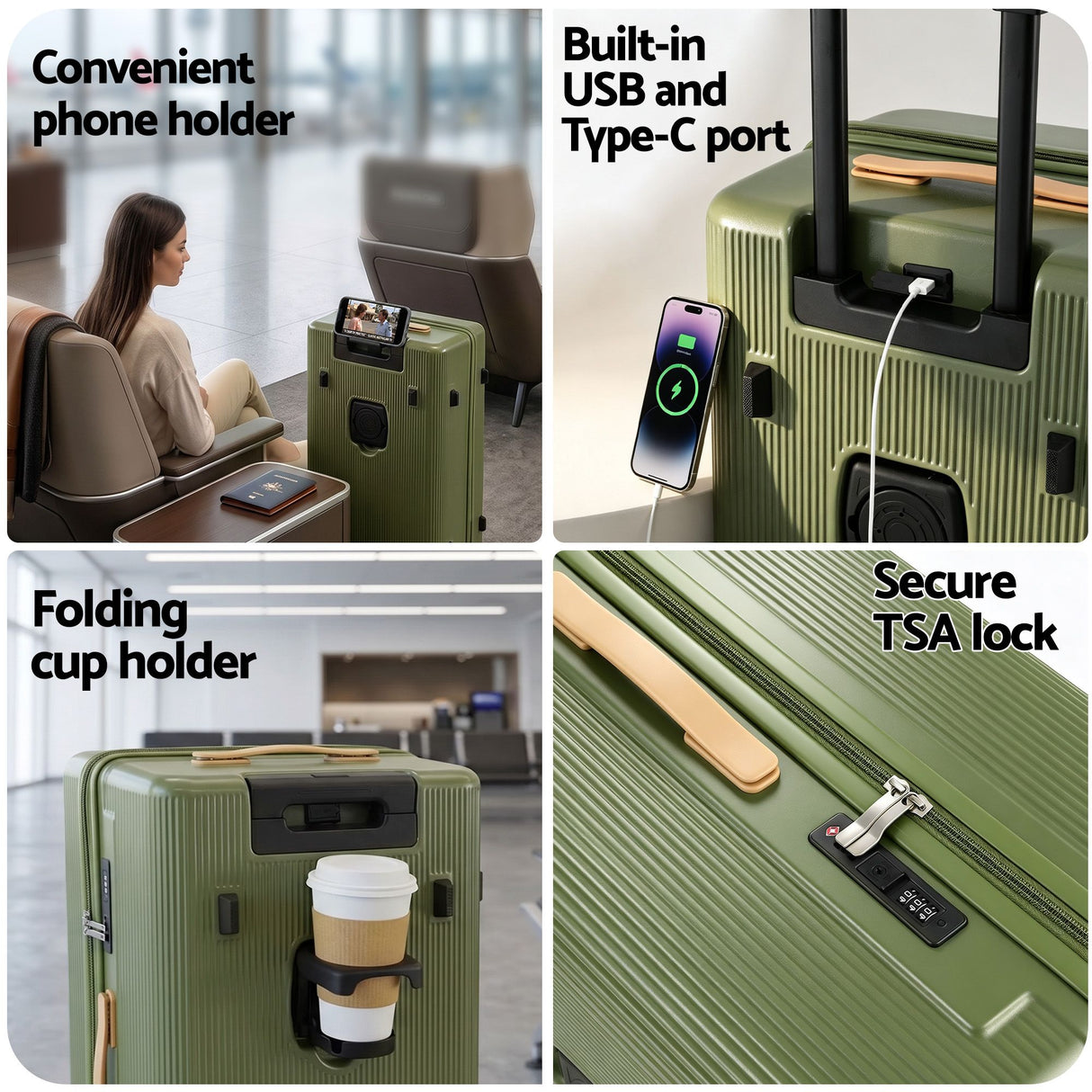 Wanderlite 28" Modern Vertical Trunk Luggage Suitcase Travel 5 Wheels Type-C TSA Olive Green