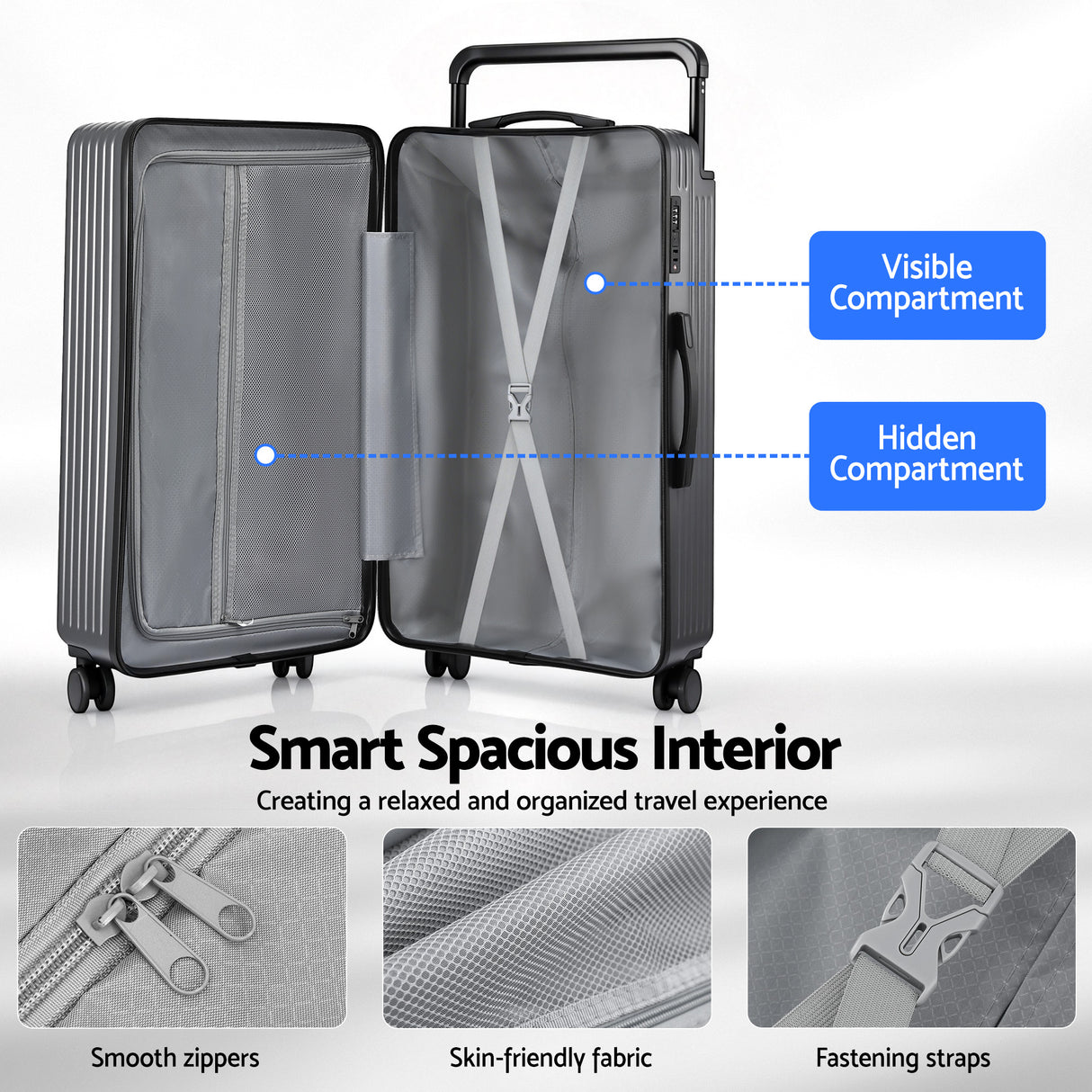 Wanderlite 28" Wide Handle Luggage Suitcase Travel TSA Lock Anthracite Grey