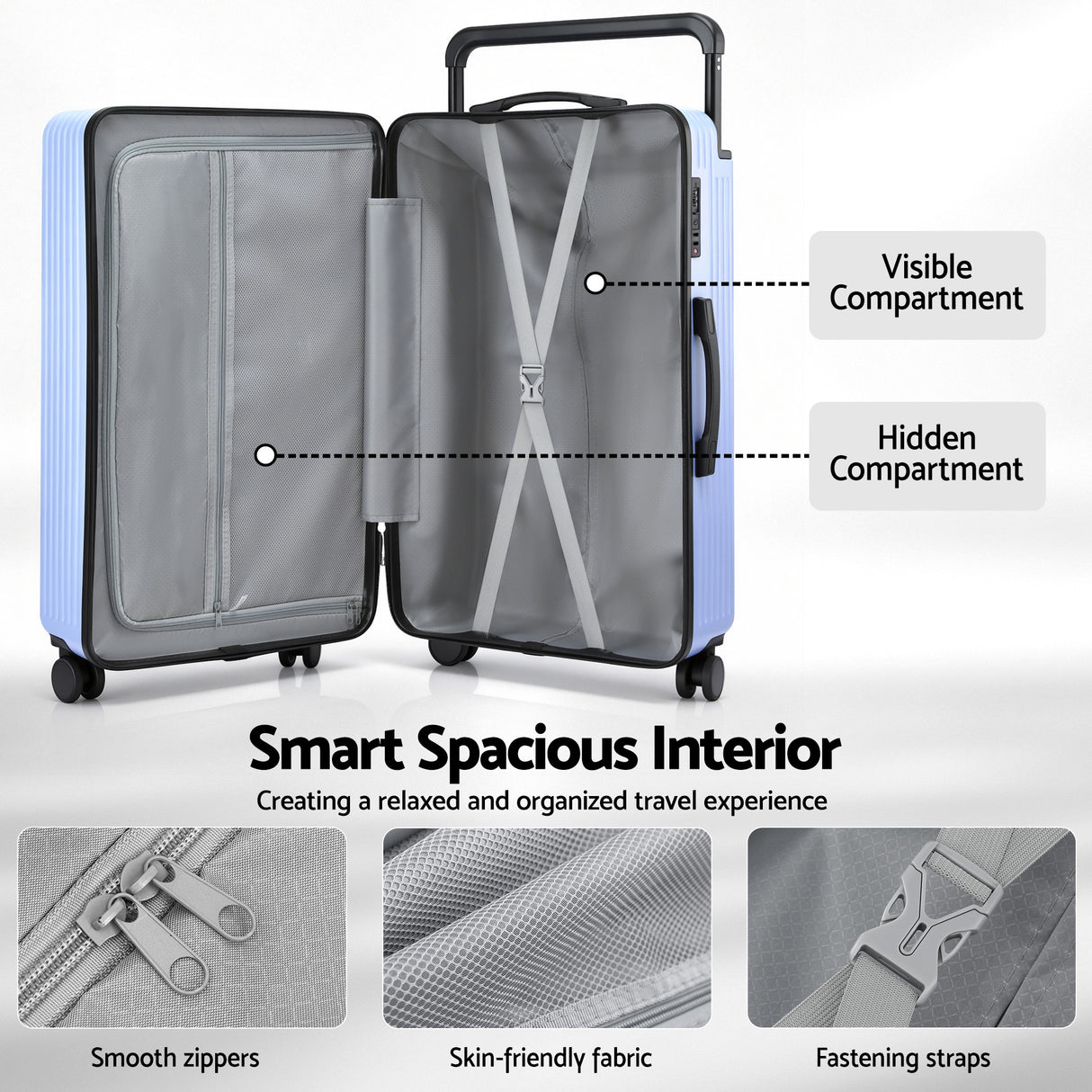 Wanderlite 28" Wide Handle Luggage Suitcase Travel TSA Lock Light Blue