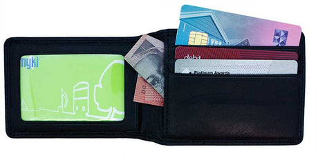 Black OSA Universal Leather Wallet RIFD safe – open