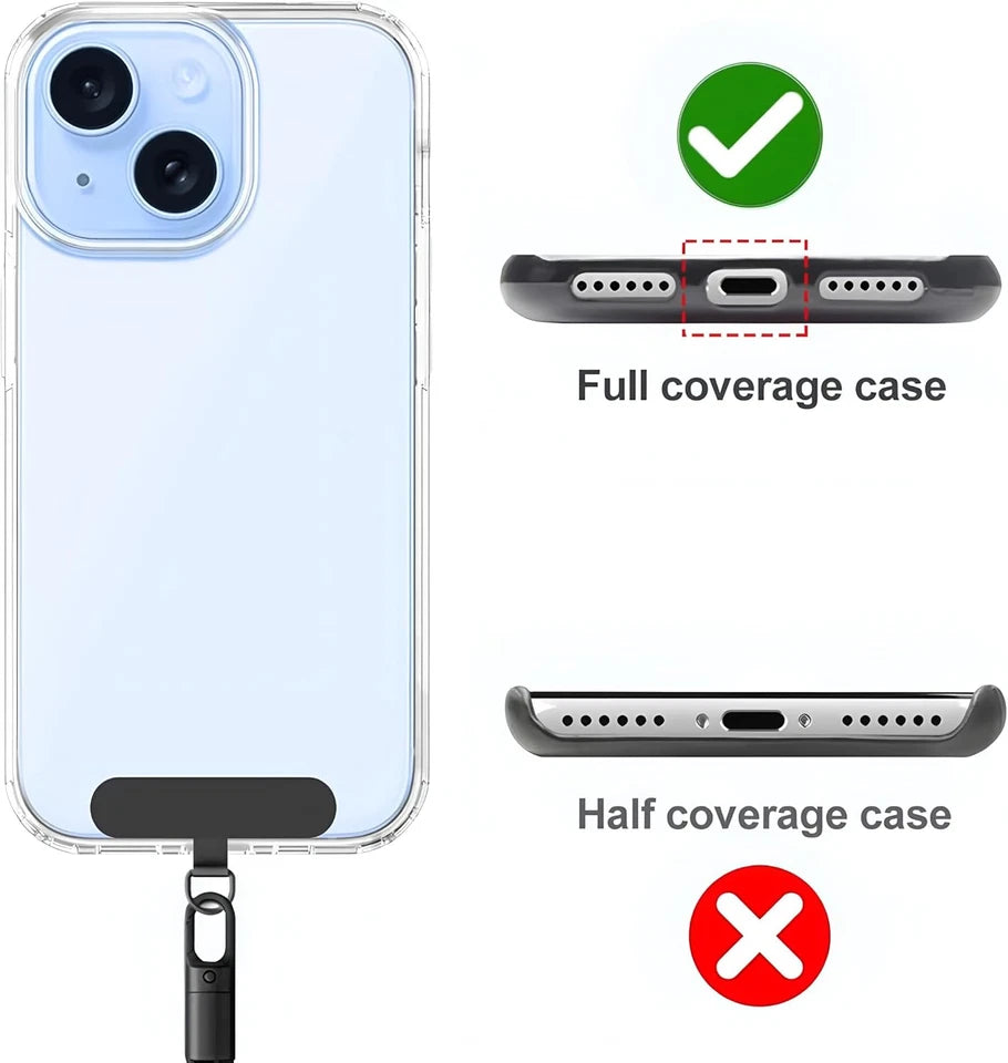 Phone case comparison with full and half coverage options on a white background