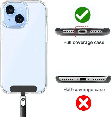 Phone case comparison with full and half coverage options on a white background