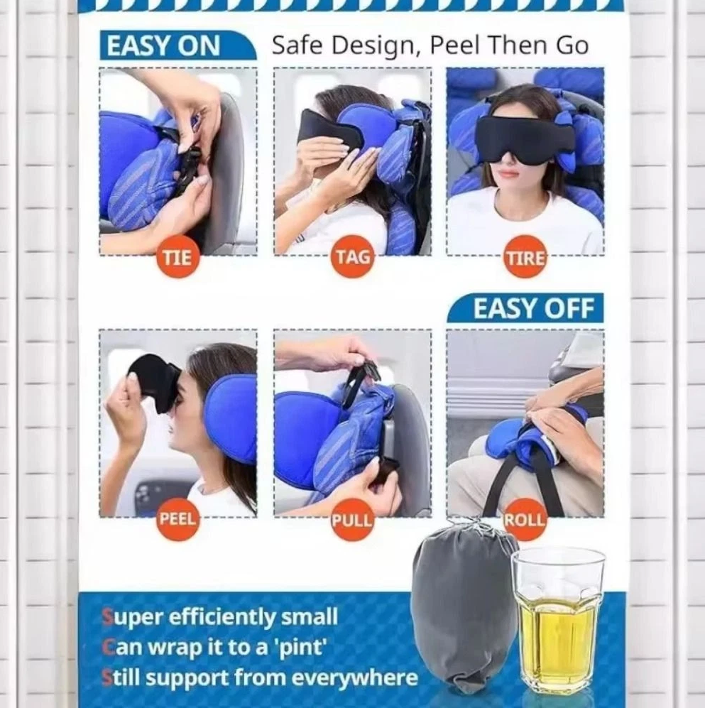 3D Sleep Eye Mask Head Strap with Eye Mask & Pillow Head Supports