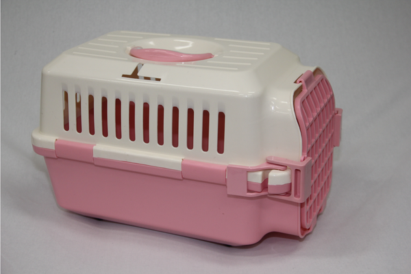 Small Dog Cat Crate Pet Carrier With Tray in Pink