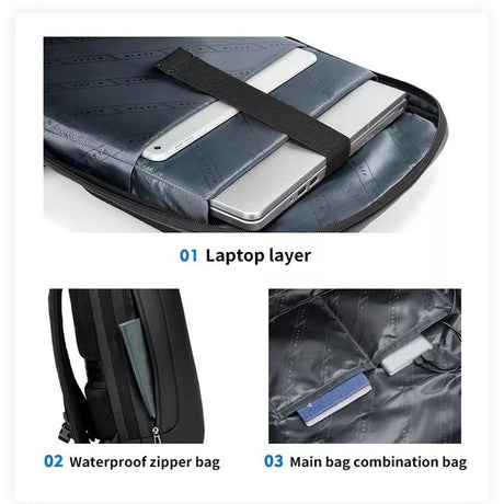 Large Capacity Waterproof Laptop Backpack with Usb Port for Business Travel - Light Grey