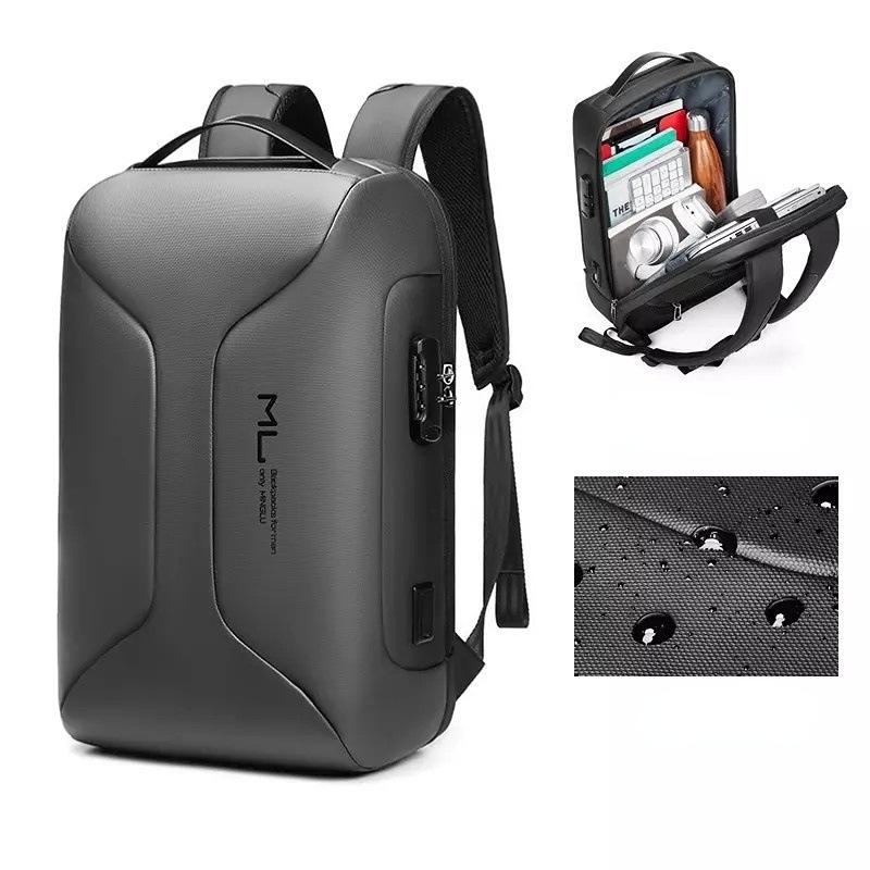 Large Capacity Waterproof Laptop Backpack with Usb Port for Business Travel - Light Grey