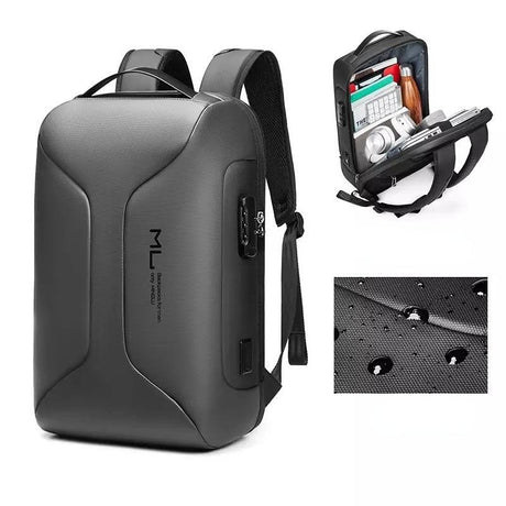 Large Capacity Waterproof Laptop Backpack with Usb Port for Business Travel - Light Grey