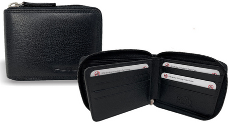 Futura Men Black Leather Zip Around Wallet RFID