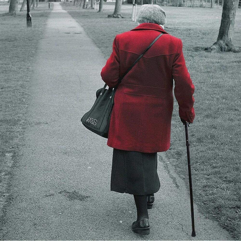 Adjustable Metal WALKING STICK Travel Cane Folding Pole Compact Retractable Hike - Black