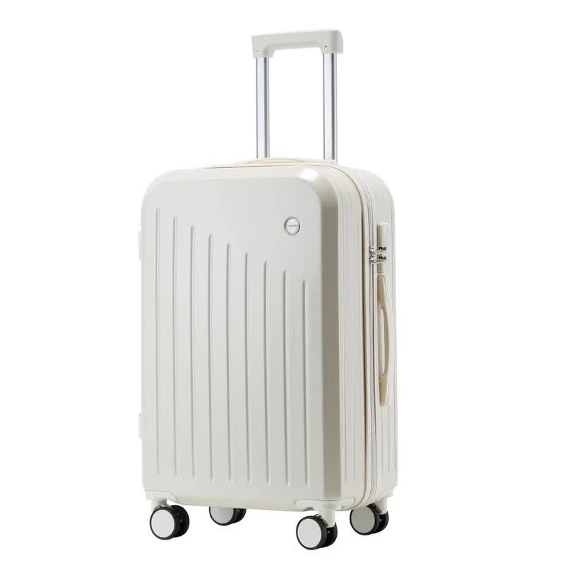 Smart Carry-On Luggage with Cup Holder & USB Charging Port - White Color Spinner Suitcase for Travel Convenience 20 inch