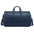 Blue PU Leather Travel Duffel Bag - Large Capacity Waterproof Suit Bag with Shoe Compartment