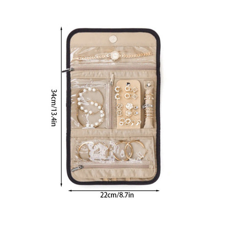 Pink Travel Jewelry Organizer - Compact Roll-Up Storage Bag with Multiple Compartments