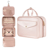 Pink Multifunctional Travel Toiletry Organizer with Hanger and Large Storage Capacity