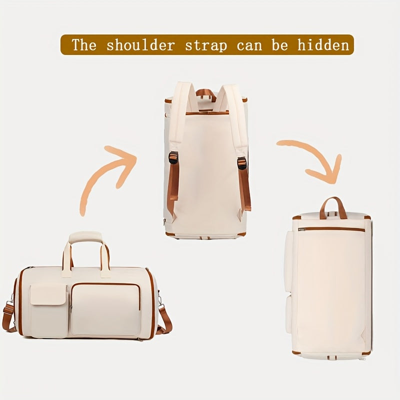 Convertible Travel Garment Bag Large Duffel Suit Carrier with Shoe Compartment & Hidden Backpack Straps Waterproof  Black