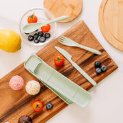 Clevinger Reusable Wheat Straw Fibre Cutlery Set with Case - Green