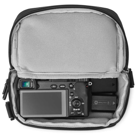 Pacsafe Camsafe LX3 compact camera shoulder bag, open