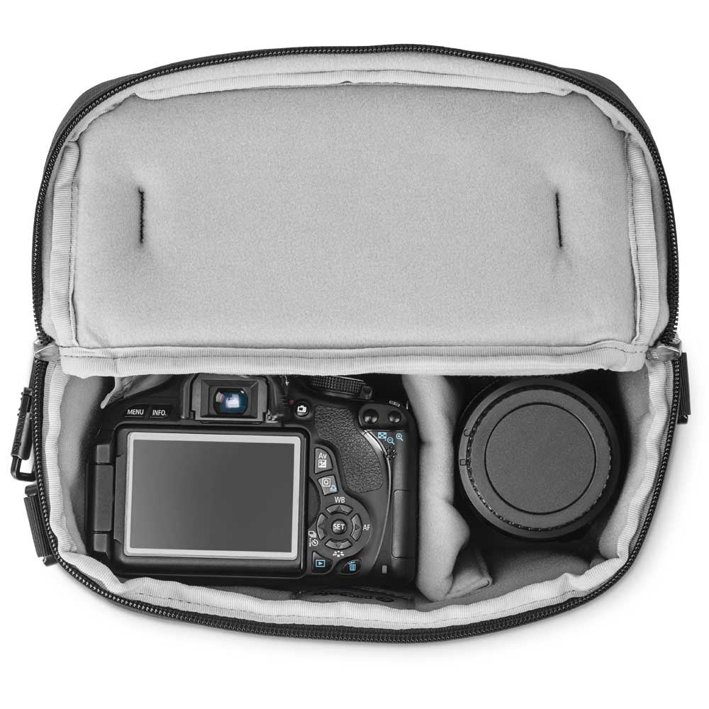 Pacsafe Camsafe LX4 compact camera bag, open