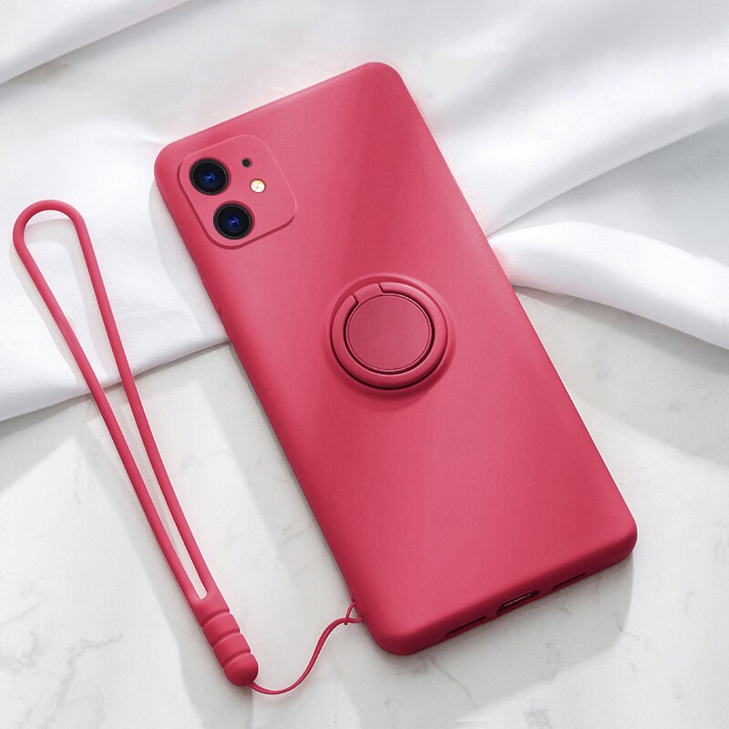 Ring Silicone iPhone 13/12/Pro/Max/11/XR/XS Shockproof Case Stand Lanyard Cover