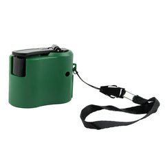 Portable hand crank emergency phone charger in green with wrist strap