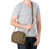 Pacsafe Metrosafe 140 compact shoulder bag, in use