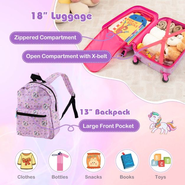5 In 1 Kids Luggage Set with Backpack and Neck Pillow