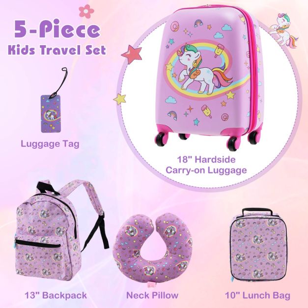 5 In 1 Kids Luggage Set with Backpack and Neck Pillow