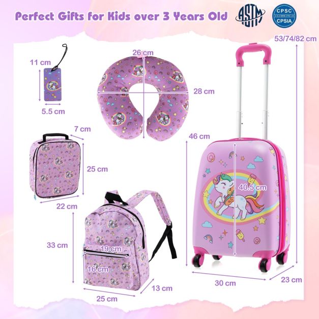 5 In 1 Kids Luggage Set with Backpack and Neck Pillow