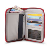 Pacsafe W150 RFID blocking wallet Cranberry, open view